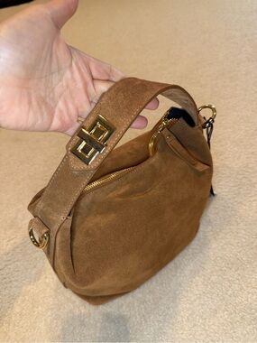 Claudia Firenze Suede Tan Shoulder Bag with Gold Hardware